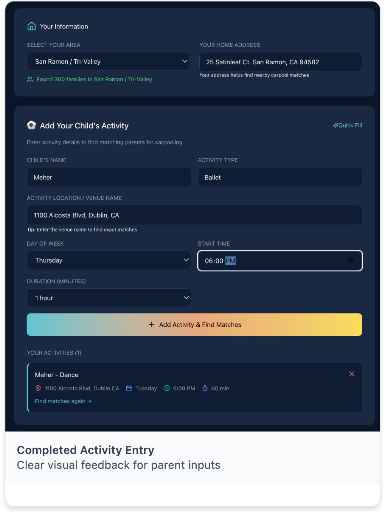 Completed Activity Entry